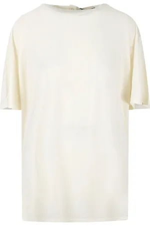 DARKPARK Koszulki, Kobieta, Beżowy, S, Oversize T-shirt z guzikami na plecach