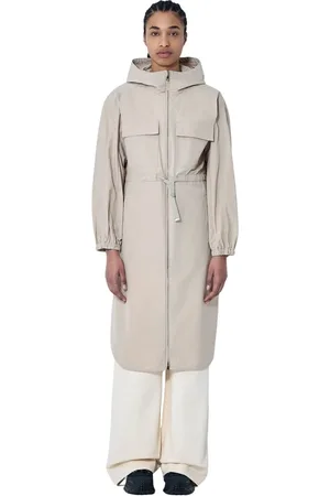 Moncler Płaszcze, Kobieta, Beżowy, L, Kurtka Parka z Kapturem i Wiązaniem w Talii