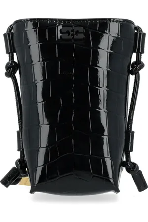 Ganni Torebki, Kobieta, Czarny, ONE SIZE, Skóra, Torebka Crossbody Cro ze skóry lakierowanej
