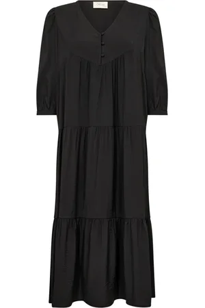 Cream Sukienki, Kobieta, Czarny, XS, Elegancka Czarna Sukienka z Falbaną
