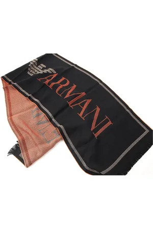 Emporio Armani Akcesoria, Mężczyzna, Czarny, ONE SIZE, Wełna, Wełniany Szal z Domieszką z Pomarańczowym Logo