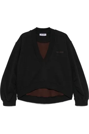 The Attico Bluzy, Kobieta, Czarny, S, Bawełna, Bluza z wytłoczonym logo i drapowanymi rękawami