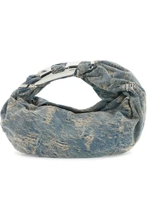Diesel Torebki, Kobieta, Niebieski, ONE SIZE, Denim, Torebka Hobo z denimu z efektem znoszenia z owalnym D