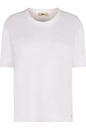 HERNO Koszulki, Kobieta, Biały, S, Bawełna, Prążkowany T-shirt z dzianiny
