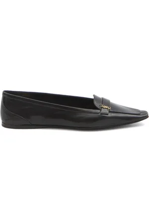 Saint Laurent Buty, Kobieta, Czarny, 38 1/2 EU, Czarne płaskie buty skórzane z detalami paska