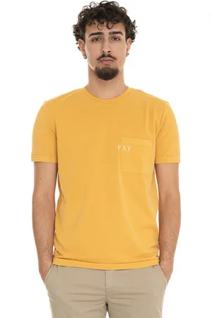 FAY Koszulki, Mężczyzna, Żółty, 2XL, T-shirt z Krótkim Rękawem i Kieszenią