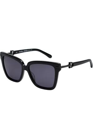 Salvatore Ferragamo Akcesoria, Kobieta, Czarny, ONE SIZE, Len, Kwadratowe okulary przeciwsłoneczne z eleganckimi detalami
