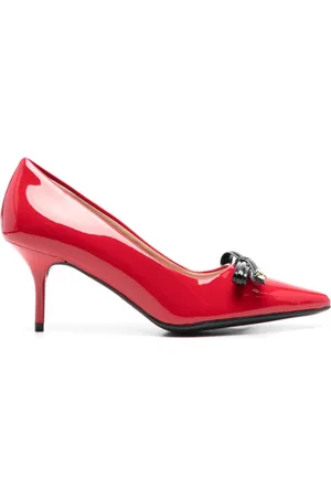 Moschino Buty, Kobieta, Czerwony, 37 EU, Skóra, Czerwone, lakierowane czółenka ze skóry z czarną kokardą