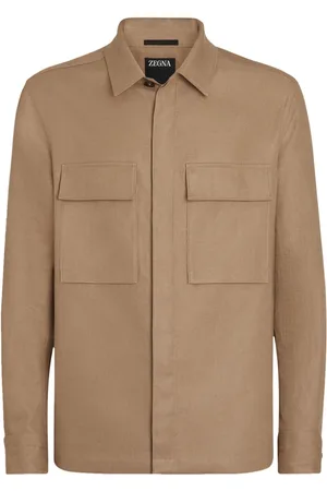 Ermenegildo Zegna Kurtki, Mężczyzna, Beżowy, M, Len, Oasi Linen Overshirt