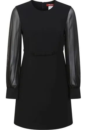 Max Mara Sukienki, Kobieta, Czarny, M, Poliester, Czarna Sukienka Jedwabna z Rękawami z Żorżety