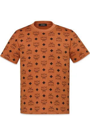 MCM Koszulki, Mężczyzna, brązowy, 2XL, Len, T-shirt z organicznej bawełny z nadrukiem Maxi monogram