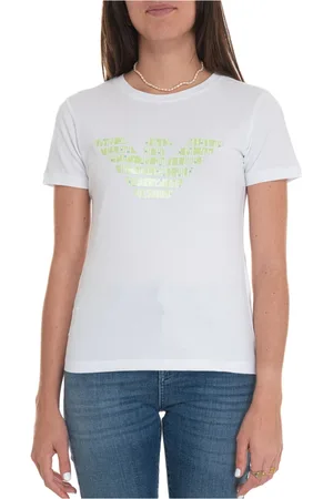 Emporio Armani Koszulki, Kobieta, Biały, XL, Bawełna, Elastyczny T-shirt z bawełny ze nadrukiem logo