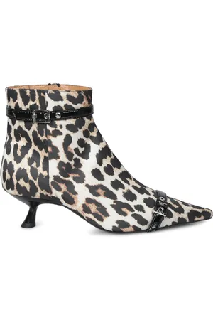 Ganni Buty, Kobieta, brązowy, 39 EU, Botka z nadrukiem leoparda i ozdobną sprzączką