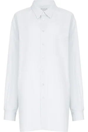 Maison Margiela Bluzki, Kobieta, Niebieski, XS, Bawełna, Błękitna bawełniana koszula z naszytą kieszenią