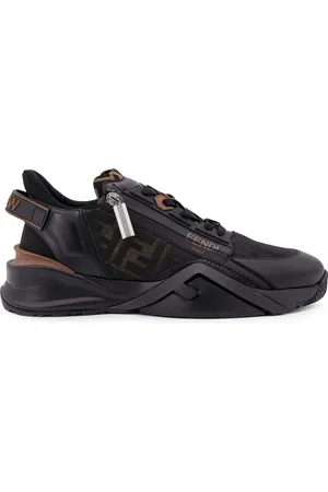 Fendi Buty, Mężczyzna, Czarny, 43 EU, Skóra, Skórzane sneakersy żakardowe z detalem FF
