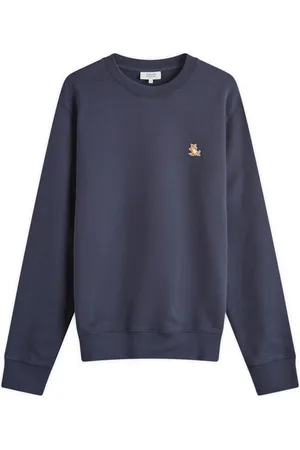 Maison Kitsuné Bluzy, Mężczyzna, Niebieski, L, Bawełna, Bluza Regular z Naszywką Logo