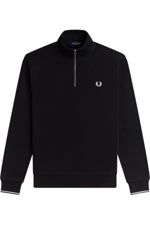 Fred Perry Bluzy, Mężczyzna, Czarny, M, Bawełna, Bluza z krótkim zamkiem i paskami na plecach