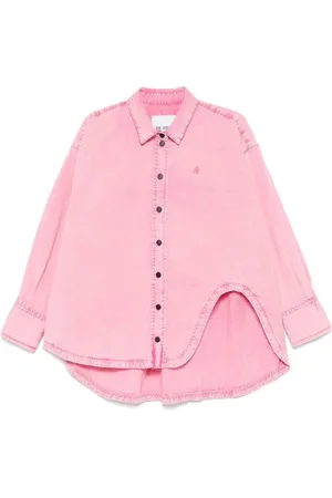 The Attico Bluzki, Kobieta, Różowy, XS, Denim, Różowa dżinsowa koszula z haftem Bubblegum