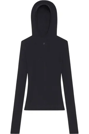Courrèges Bluzy, Kobieta, Czarny, S, Wełna, Lekka dzianinowa bluza z kapturem