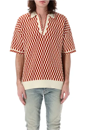 AMIRI Koszulki, Mężczyzna, Wielobarwność, M, Kraciasty Oversized Polo Spalony Pomarańcz