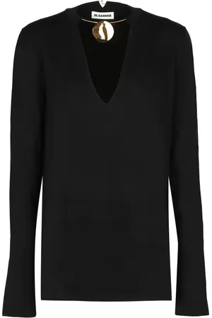 Jil Sander Swetry, Kobieta, Czarny, M, Sweter z wełny z detalami metalu