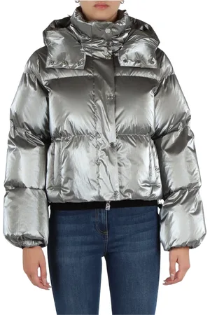 Elisabetta Franchi Kurtki, Kobieta, Szary, S, Nylon, Metalizowana, pikowana kurtka krótka