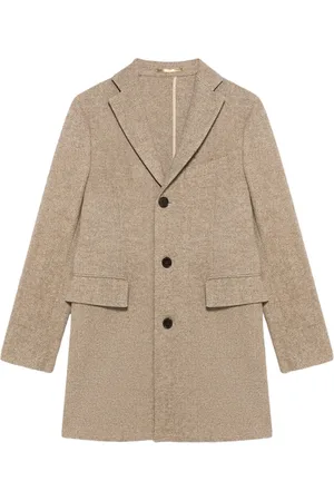 Brooks Brothers Kurtki, Mężczyzna, brązowy, L, Tweed, Jasnobrązowy płaszcz z wełny tweedowej w jodełkę