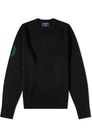Fred Perry Swetry, Mężczyzna, Czarny, S, Wełna, Sweter Crew Crown Knit