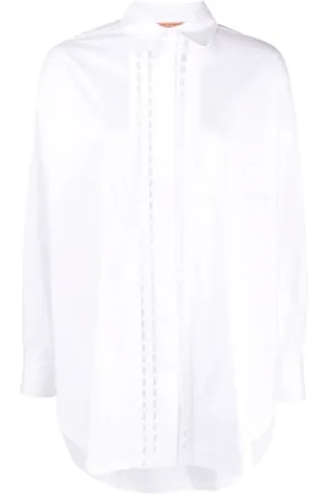 ERMANNO SCERVINO Bluzki, Kobieta, Biały, M, Bawełna, Haftowana bawełniana koszula z perforowanymi detalami