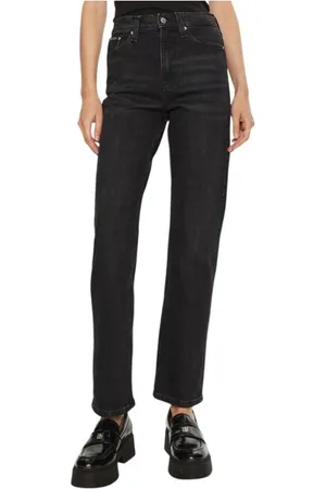 Calvin Klein Jeansy, Kobieta, Czarny, W25 L32, Wysokie Spodnie z Bawełny Proste Nogi