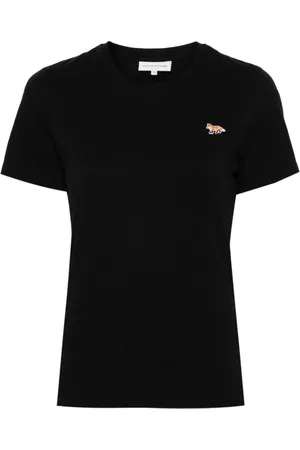 Maison Kitsuné Koszulki, Kobieta, Czarny, XS, Bawełna, Czarny T-shirt z naszywką Signature Fox