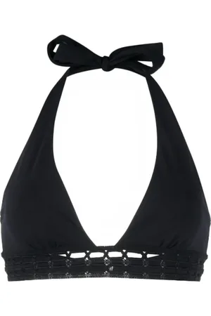 ERMANNO SCERVINO Stroje kąpielowe, Kobieta, Czarny, M, Poliester, Czarny szydełkowy top od bikini typu halterneck