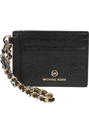 Michael Kors Akcesoria, Kobieta, Czarny, ONE SIZE, Skóra, Portfel na karty z małym łańcuszkiem