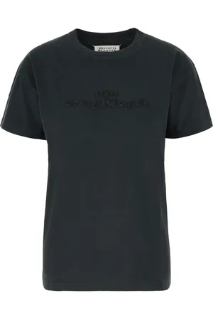 Maison Margiela Koszulki, Kobieta, Czarny, S, Bawełna, Koszulka Crewneck z Haftowanym Logo