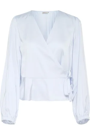 Karen by Simonsen Bluzki, Kobieta, Niebieski, S, Elegancka Halogen Blouse z Pufami