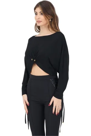 Elisabetta Franchi Swetry, Kobieta, Czarny, M, Czarny sweter z detalami piercingu