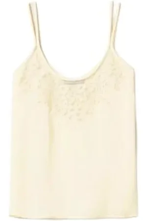 Twin-Set Koszulki, Kobieta, Beżowy, XS, Bawełna, Kwiatowy haftowany top z wiskozy