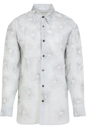 DRIES VAN NOTEN Koszule, Mężczyzna, Biały, XL, Bawełna, Koszula zapinana na guziki z prostym kołnierzykiem