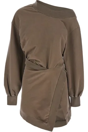 The Attico Sukienki, Kobieta, brązowy, 2XS, Brązowa Mini Sukienka z Dekoltem na Ramionach i Logo