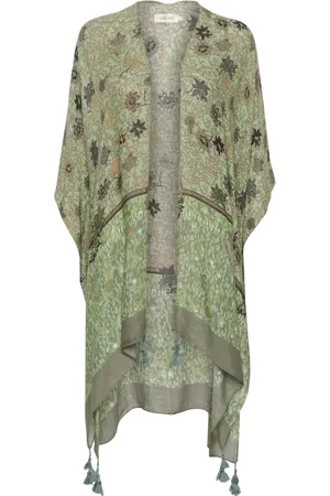 Cream Kurtki, Kobieta, Zielony, ONE SIZE, Vintage Sarasa Kimono Blouse z Chwastami