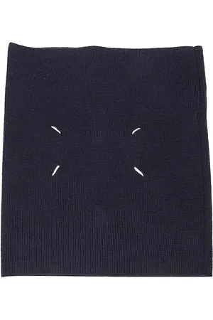 Maison Margiela Akcesoria, Kobieta, Niebieski, S, Wełna, Wełniany Ocieplacz na Szyję z Wyszywanym Logo