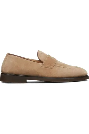 Brunello Cucinelli Buty, Mężczyzna, Beżowy, 46 EU, Zamsz, Płaskie Zamszowe Buty Penny Loafer