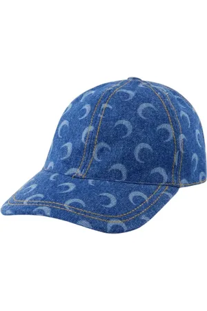 Marine Serre Akcesoria, Kobieta, Niebieski, ONE SIZE, Denim, Bejsbolówka Moon Laser Denim