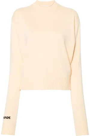 Sportmax Swetry, Kobieta, Żółty, L, Wełna, Żółty wełniany sweter z okrągłym dekoltem