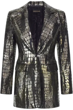 Roberto Cavalli Kurtki, Kobieta, Szary, L, Błyszczący Blezer Efekt Krokodyla