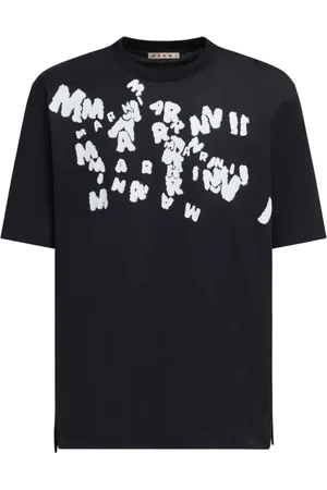 Marni Koszulki, Mężczyzna, Czarny, L, Bawełna, T-shirt z nadrukowanym logo