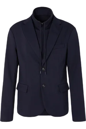 Emporio Armani Kurtki, Mężczyzna, Niebieski, L, Wełna, Granatowa marynarka z mieszanki wełny