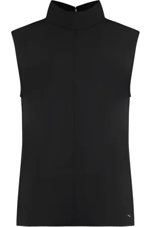 Calvin Klein Koszulki, Kobieta, Czarny, L, Poliester, Bluzka z krepy z rozcięciami po bokach
