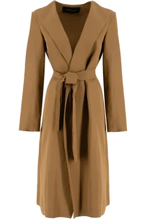 Fabiana Filippi Płaszcze, Kobieta, brązowy, S, Len, Płaszcz Trench Flowing Lines