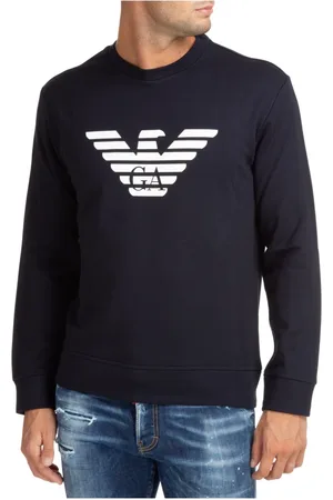 Emporio Armani Bluzy, Mężczyzna, Niebieski, M, Bawełna, Wzorzysta Bluza z Logo